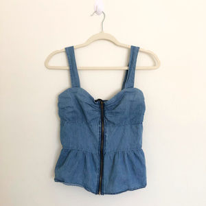 IRIS Blue Chambray Zip Up Top